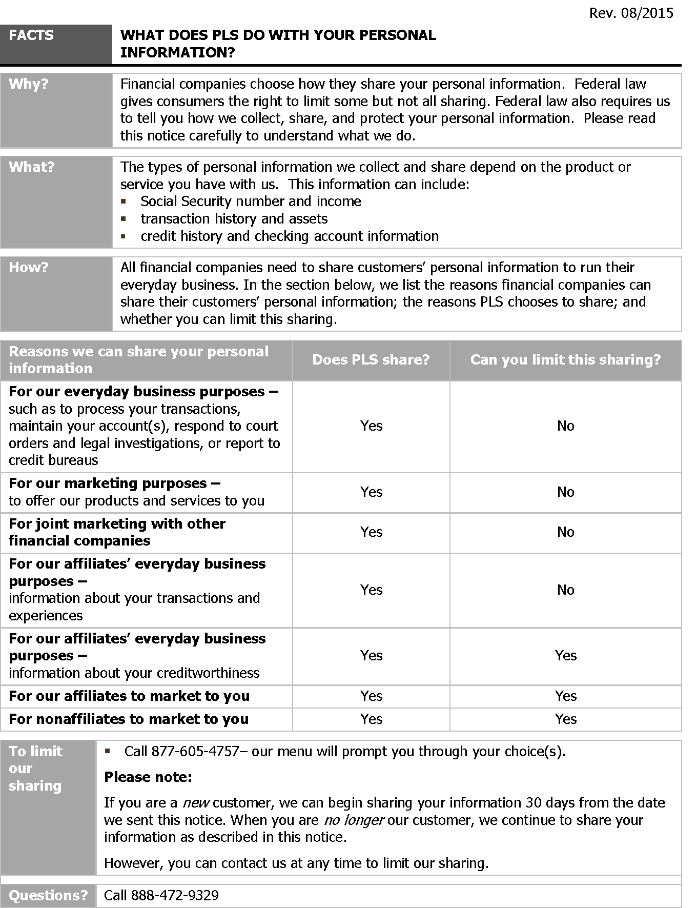 Screenshot of PLS Privacy Notice - Part 1